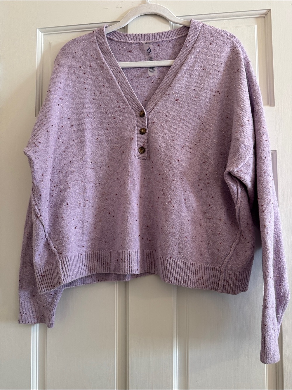 Lou & Grey Lavender Speckled V-Neck Henley Button Sweater